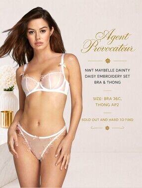 NWT Agent Provocateur Maybelle White/Peach Italian Tulle Set | Bra 36C Thong 2